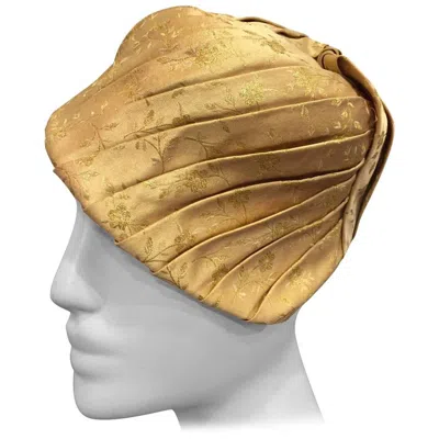 Pre-owned Tatiana 1950s  Gold Silk Lamé Brocade Pleated Asymmetrical Cocktail Hat In Brown