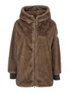Tatras Arabis Brown Jacket With Fixed Hood And Logo Patch On The Sleeve In Faux Fur Woman In Brown
