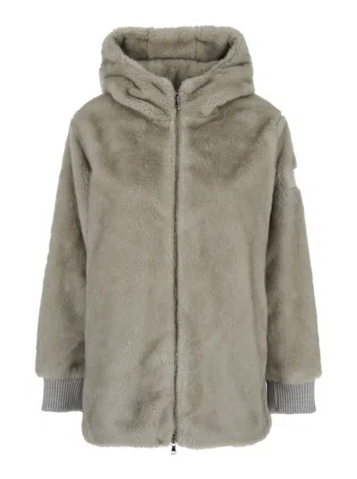 Tatras Arabis Grey Jacket With Fixed Hood And Logo Patch On The Sleeve In Faux Fur Woman In Gray