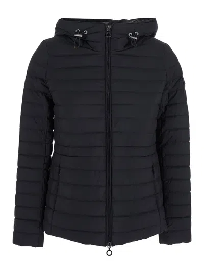 TATRAS BLACK DOWN JACKET WITH DRAWSTRING HOOD IN TECH FABRIC WOMAN