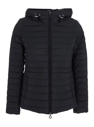TATRAS BLACK DOWN JACKET WITH DRAWSTRING HOOD IN TECH FABRIC WOMAN