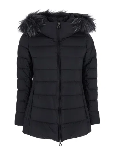 TATRAS BLACK DOWN JACKET WITH FUR HOOD IN TECH FABRIC WOMAN