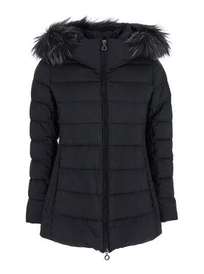 Tatras Black Down Jacket With Fur Hood In Tech Fabric Woman