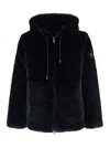 Tatras Black Hooded Jacket With Drawstring And Logo Patch On The Sleeve In Faux Fur Man In Black