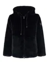 Tatras Black Hooded Jacket With Drawstring And Logo Patch On The Sleeve In Faux Fur Man In Black