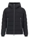 Tatras Domiziano Black Down Jacket With Fixed Hood And Logo Patch On The Sleeve In Tech Fabric Man In Blue