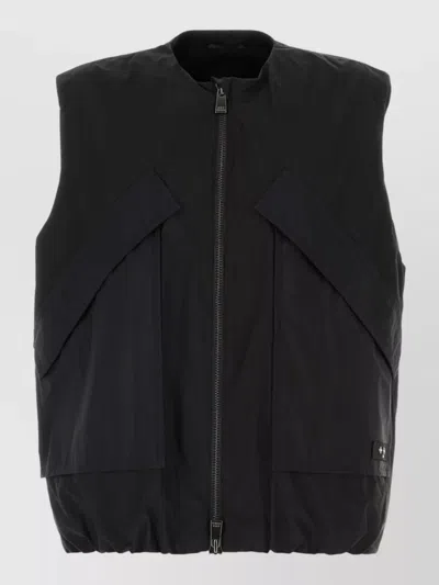 Tatras Cotton Blend Vest Elasticated Hem Pockets In Black