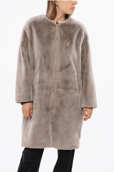 Tatras Faux Fur Tamil Jacket With Golden Effect Zip In Brown