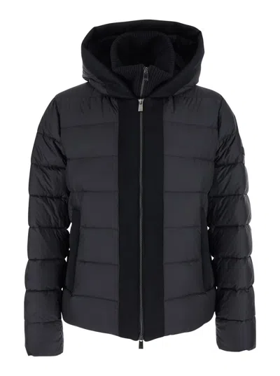 TATRAS 'LIKO' BLACK DOWN JACKET WITH DRAWSTRING HOOD AND LOGO PATCH ON THE SIDE IN TECH FABRIC MAN