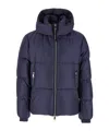 Tatras 'grami' Blue Down Jacket With Hood And Logo Patch In Black