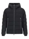 Tatras Domiziano Black Down Jacket With Fixed Hood And Logo Patch On The Sleeve In Tech Fabric Man In Blue