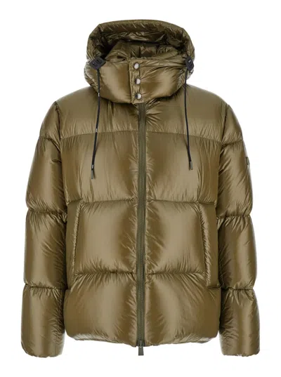 TATRAS BELBO GREEN DOWN JACKET WITH DRAWSTRING HOOD AND LOGO PATCH IN TECH FABRIC MAN