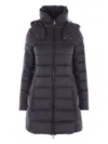 Tatras Hooded Long Length Padded Quilted Jacket In Blue