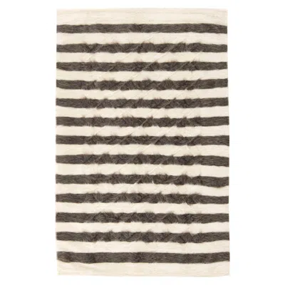 Pre-owned Taurus Modern  Collection Striped White, Gray, Goat Hair Rug By Doris Leslie Blau In Sand