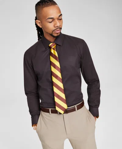 Tayion Collection Men's Brown & Gold Slim Fit Dress Shirt In Black