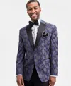 Tayion Collection Men's Classic-fit Gray & Purple Floral Jacquard Dinner Jacket In Multi
