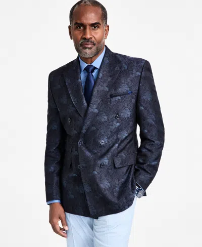 Tayion Collection Men's Classic-fit Jacquard Double-breasted Dinner Jacket In Blue,navy