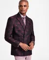 Tayion Collection Men's Classic-fit Jacquard Double-breasted Dinner Jacket In Wine,black