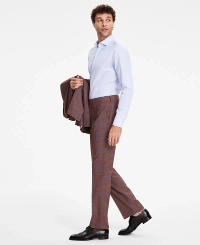 Tayion Collection Men's Classic-fit Plaid Suit Pants In Rust,blue Plaid