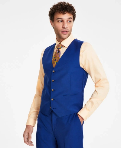 Tayion Collection Men's Classic Fit Solid Suit Vest In Bright Blue Solid
