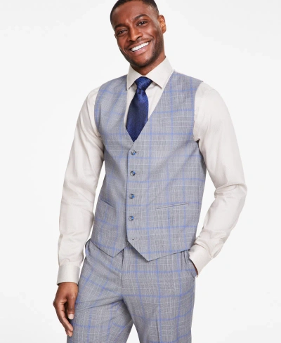 Tayion Collection Men's Classic Fit Suit Vest In Grey,blue Plaid