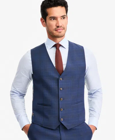 Tayion Collection Men's Classic-fit Blue & Red Plaid Suit Separate Vest