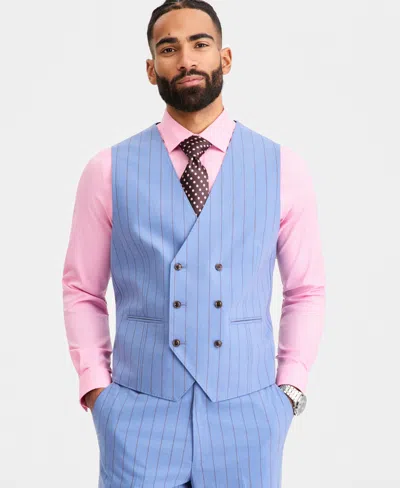 Tayion Collection Men's Classic-fit Blue Stripe Suit Separates Vest