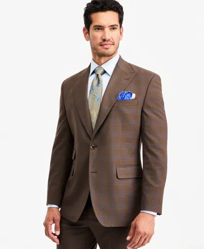 Tayion Collection Men's Classic-fit Brown Plaid Suit Separate Jacket