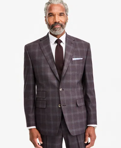 Tayion Collection Men's Classic-fit Burgundy Plaid Suit Separate Jacket In Brown
