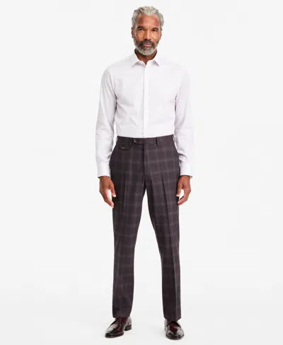 Tayion Collection Men's Classic-fit Burgundy Plaid Suit Separate Pants