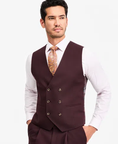 Tayion Collection Men's Classic-fit Burgundy Suit Separate Vest In Brown