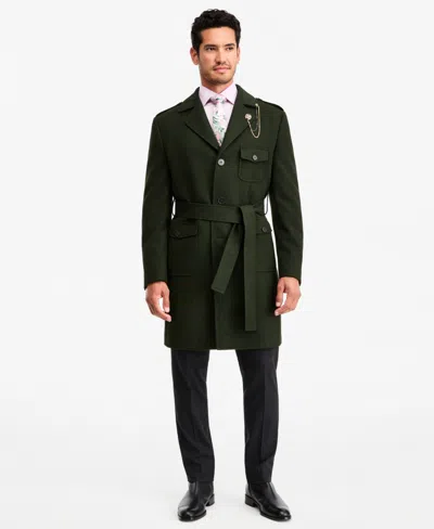 Tayion Collection Men's Classic-fit Green Herringbone Overcoat