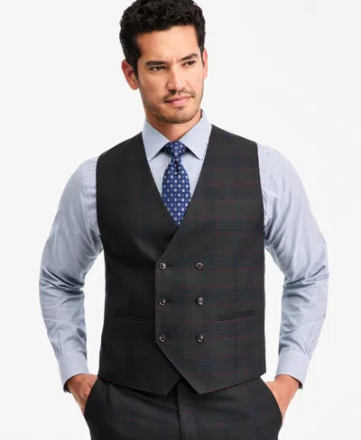 Tayion Collection Men's Classic-fit Green Plaid Suit Separate Double-breasted Vest In Black