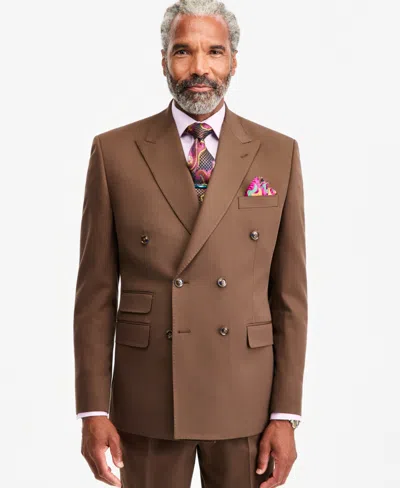 Tayion Collection Men's Classic-fit Medium Brown Suit Separate Double-breasted Jacket