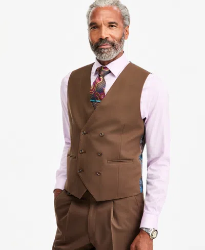 Tayion Collection Men's Classic-fit Medium Brown Suit Separate Double-breasted Vest
