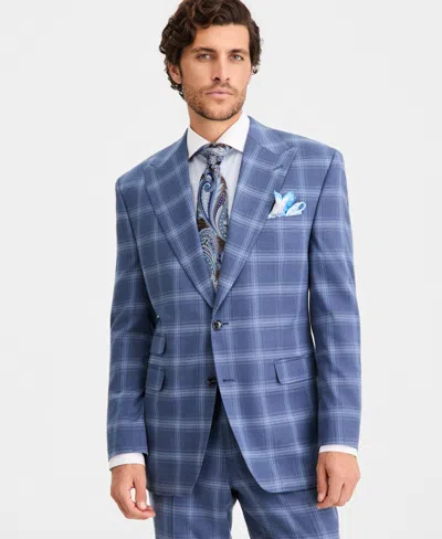 Tayion Collection Men's Classic-fit Navy Plaid Suit Separates Jacket In Blue