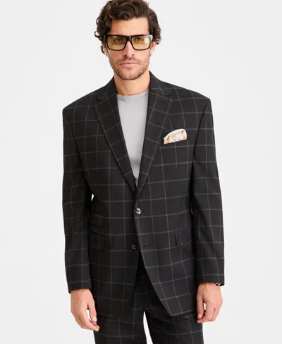 Tayion Collection Men's Classic-fit Windowpane Suit Separates Jacket In Black