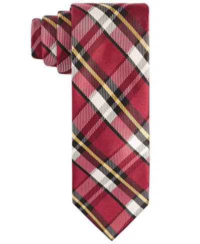 Tayion Collection Men's Crimson & Cream Plaid Tie In Red