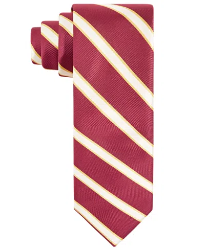 Tayion Collection Men's Crimson & Cream Stripe Tie In Red