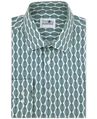 Tayion Collection Men's Leaf-print Dress Shirt In Wht Grnd W,green Leaf Print