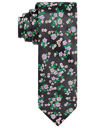 Tayion Collection Men's Purple & Gold Floral Tie In Black