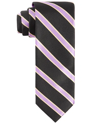 Tayion Collection Men's Purple & Gold Stripe Tie In Black