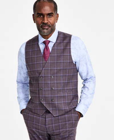 Tayion Collection Men's Regular-fit Plaid Suit Vest In Lavender