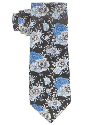 Tayion Collection Men's Royal Blue & White Floral Tie In Black