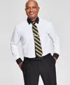 Tayion Collection Men's Slim-fit Black Trim Solid Dress Shirt In White And Black