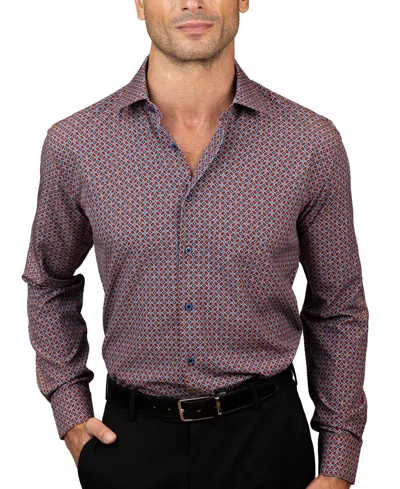 Tayion Collection Men's Slim-fit Dress Shirt In Burgundy White Blue