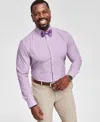 Tayion Collection Men's Slim-fit Plaid Dress Shirt In White Purple Gold