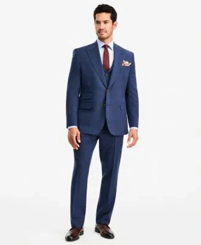Tayion Collection Mens Classic Fit Blue Red Plaid Suit Separates In Purple