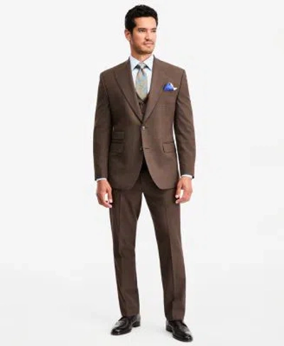 Tayion Collection Mens Classic Fit Brown Plaid Suit Separates