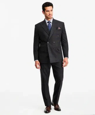 Tayion Collection Mens Classic Fit Green Plaid Suit Separates In Black